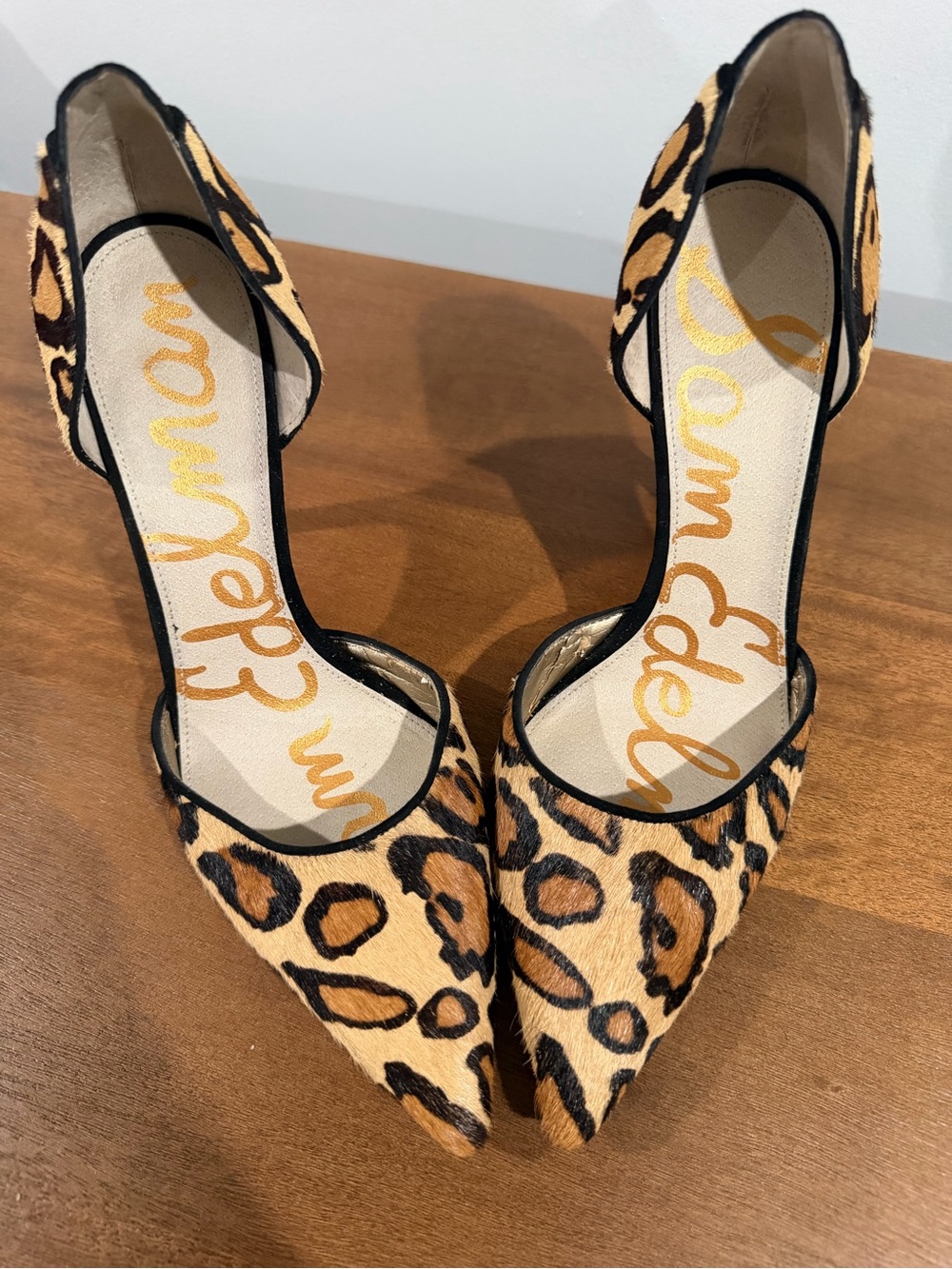 Sam Edelman Leopard Print Pointed D'Orsay Heels - Tan/Black
